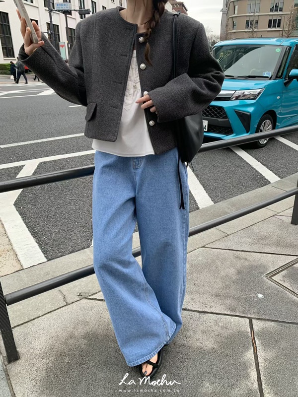 無領珍珠扣小香外套